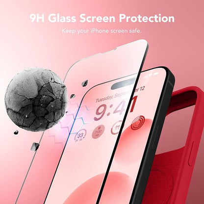 GONEZ for iPhone 15 Pro Max Case Silicone, Compatible with Magsafe, Camera Protector + Screen Protector, Soft Anti-Scratch Microfiber Lining, Liquid Silicone Shockproof Phone Cover, Red