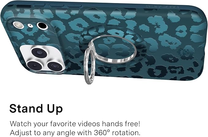 VELVET CAVIAR Compatible with MagSafe Phone Grip 2.0 | Cute Magnetic Ring Holder | Finger Loop Kickstand | Pop On Accessory for iPhone 17, 16, 15, 14, 13, 12 | Metallic Navy Leopard