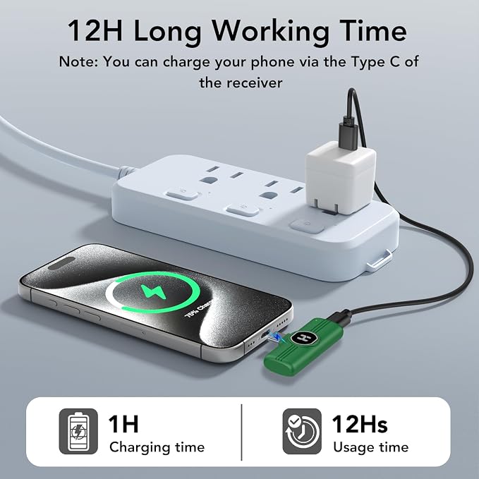 USB C Mini Wireless Lavalier Microphone for iPhone 15 16, iOS and Android Devices - Noise Reduction Lapel Mic for Recording, Clip Omni Lav Mic for Video Recording, Tiktok, Youtube, Vlog (Green)