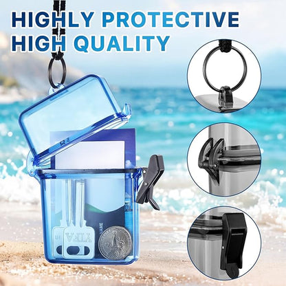 Outus 3 Pcs Waterproof ID Badge Holder Case with Waterproof Buckle Floating Sports Case Locker with Adjustable Hanging Rope Plastic Card Dry Box(Clear, Gray, Blue,4.72 x 2.95 x 1.57 in,Classic)