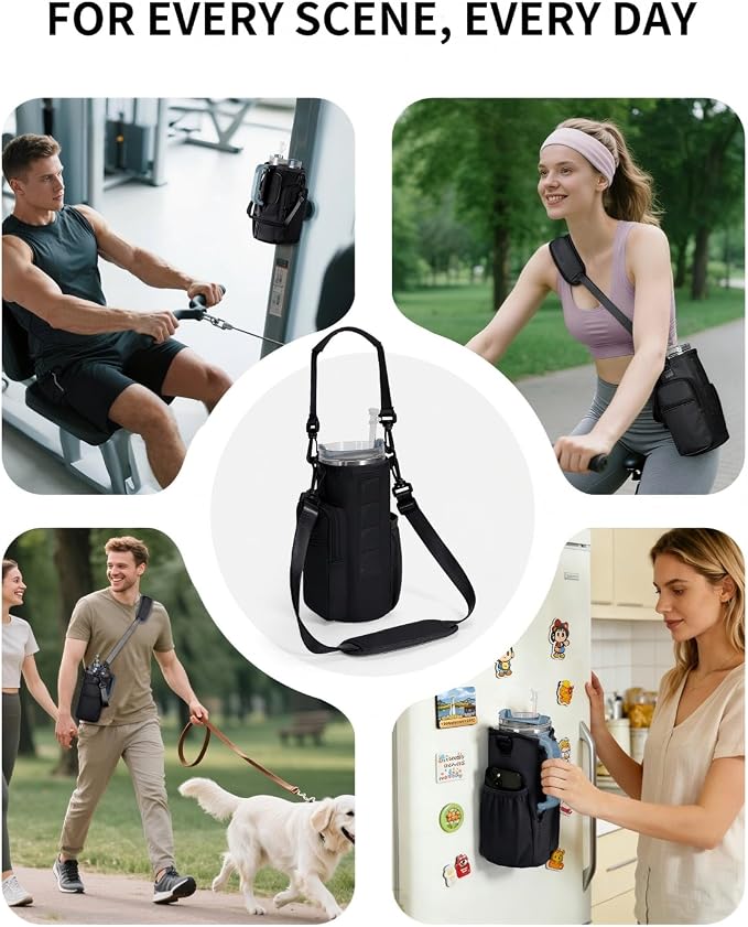 sportsnew Magnetic Gym Bag for Women Men, Water Bottle Carrier Holder with Strap & Phone Pockets for 40oz Tumbler with Handle, 4 Built-in Magnets Small Gym Bag for Sports, Workout, Fitness, Walking