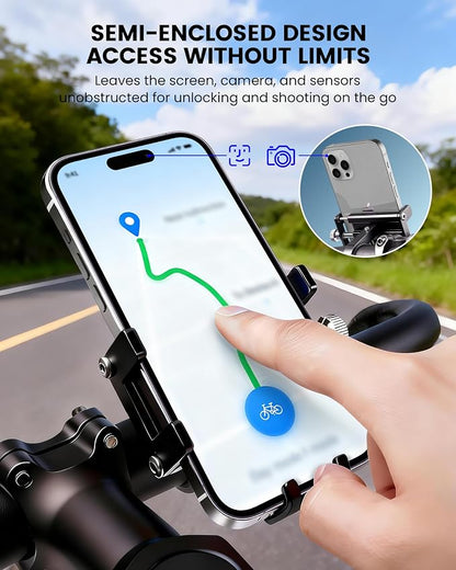 Ravemen Bike Phone Holder, 6066 Aluminum Motorcycle Phone Mount for 4-7'' Cell Phones with 4+1 Anti-Vibration Pads, Bicycle Scooter Phone Clamp Fit 20-35mm Handlebars