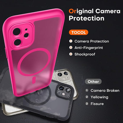 TOCOL for iPhone 11 Case, Compatible with Magsafe, Full Camera Protection, Built-in Magnets, Drop Protection, Translucent Matte Phone Case for iPhone 11 6.1 inch (Hot Pink)