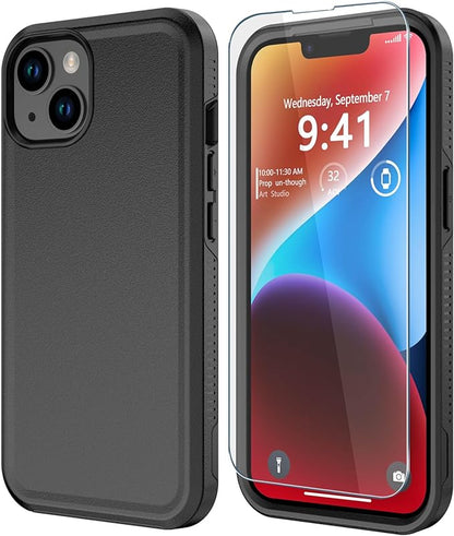 Diverbox for iPhone 14 case [Shockproof] [Dropproof] [Tempered Glass Screen Protector ],Heavy Duty Protection Phone Case Cover for Apple iPhone 14 (Black-2in1)