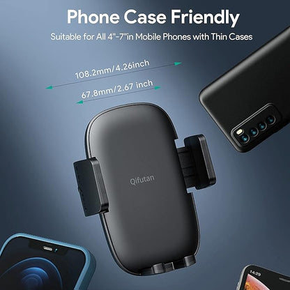 Qifutan Cell Phone Holder for Car Phone Mount Long Arm Dashboard Windshield Car Phone Holder Anti-Shake Stabilizer Phone Car Holder Compatible with All Phone Android Smartphone, Black