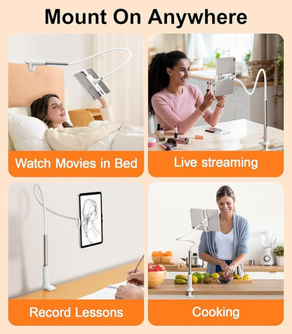 Gooseneck Tablet Holder for Bed, Flexible Long Arm Tablet Mount Stand for Reading in Bed, Compatible with iPad Mini Pro Air Phone Switch Samsung Galaxy Tabs Kindle Fire, More 4.7-12.9" Devices