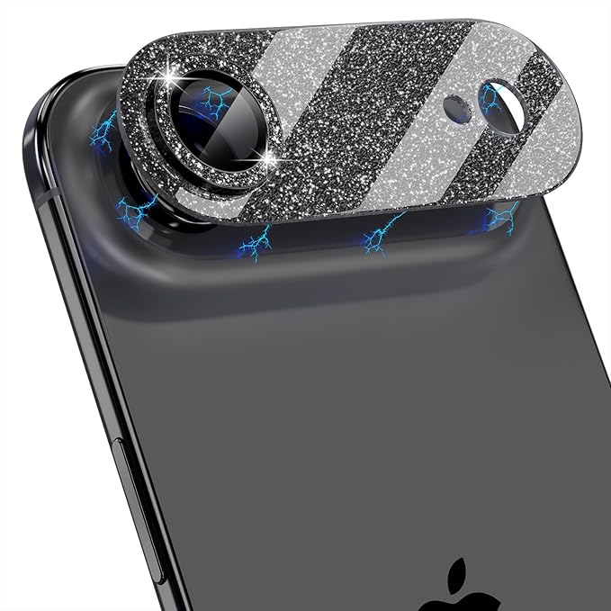 Choiche Compatible for iPhone 17 Air Camera Lens Protector, Bling Camera Cover with 9H Tempered Glass Lens Screen Protector Metal Ring Decoration Accessories 6.5-inch (Glitter-Black)