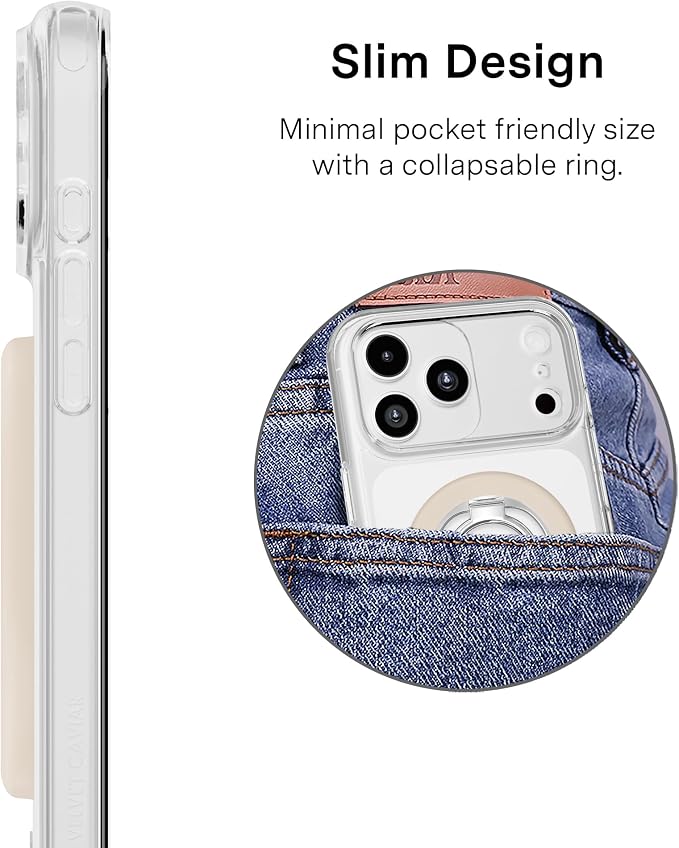 VELVET CAVIAR Compatible with MagSafe Phone Grip 2.0 | Cute Magnetic Ring Holder | Finger Loop Kickstand | Pop On Accessory for iPhone 17, 16, 15, 14, 13, 12 | Sand Stone