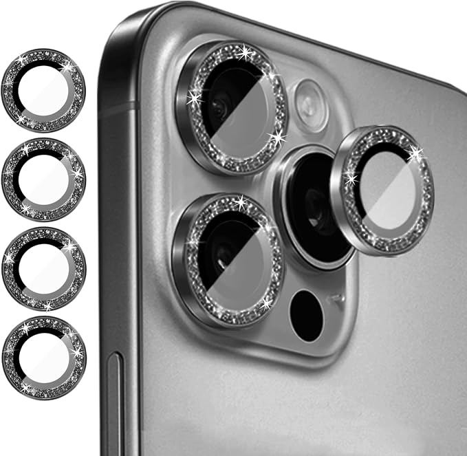 Compatible for iPhone 14 Pro/iPhone 14 Pro Max Camera Lens Protector Bling, Cute Sparkle Glitter Luxury Camera Cover for Women, Anti-Scratch (3 Protectors + 1 Extra), Black