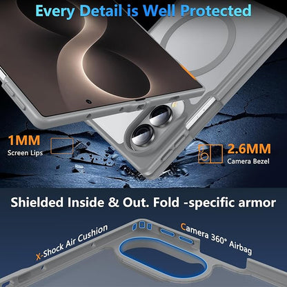 Hensinple Magnetic for Z Fold 8 Case, Samsung Galaxy Z Fold 8 Case[Fit for Mag-Safe ] Translucent Matte Military Grade Rugged Protection Shockproof Protective Hard Phone Cases,Grey