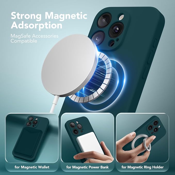 Magnetic for iPhone 13 Pro Case, Compatible with MagSafe, [Full Camera Protection][Screen Protector] Silicone Shockproof Protective Phone Case for iPhone 13 Pro 6.1", Deep Blue