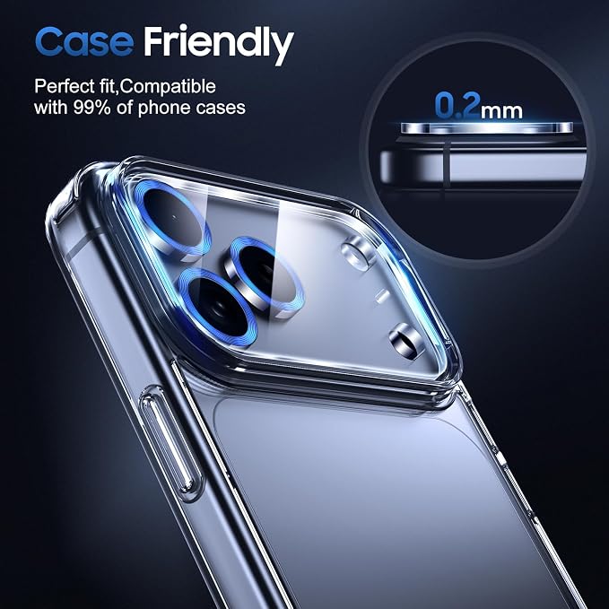 UniqueMe 3 Pack Compatible for iPhone 17 Pro Camera Lens Protector - [Drop Protection] [Case Friendly] 9H Tempered Glass Camera Cover Screen [Update New Version] - Dark Blue