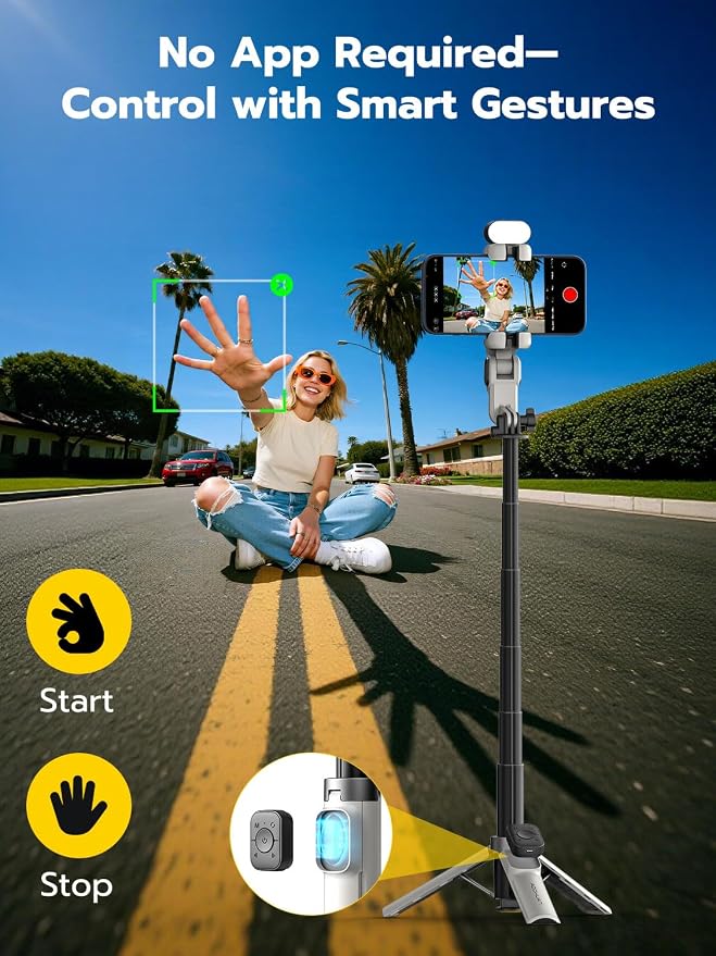 AOCHUAN Gimbal Stabilizer for iPhone, 4 in 1 Phone Gimbal w/360° Rotation for Andriod Sefie Stick Tripod w/Auto Face Tracking and Wireless Remote for TikTok -M3 Promini White