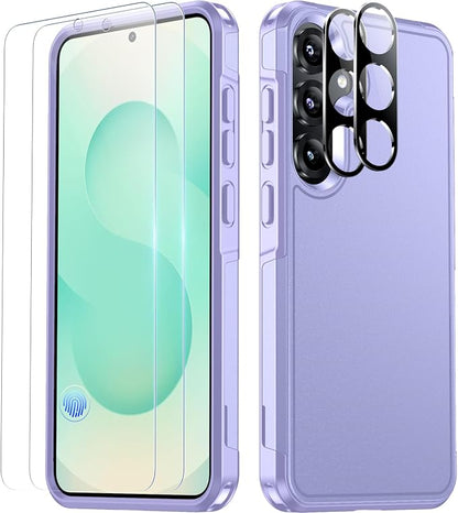 SPIDERCASE Designed for Samsung Galaxy S25 Case, [10 FT Military Grade Drop Protection], 2 Pack [Tempered Glass Screen Protector+Camera Lens Protector] Heavy Duty Shockproof Case, Purple