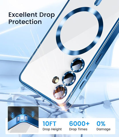 Slim Thin for Samsung Galaxy S25 Case 6.2'', Compatible with MagSafe, Built-in Camera Lens Protector, Shockproof Protective Phone Case, Soft Electroplated Clear Phone Cover, Sapphire Blue
