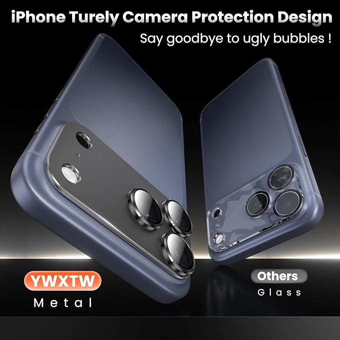 YWXTW Designed for iPhone 17 Pro Camera Lens Protector, [1:1 Perfect Fit] Full Coverage Matte Metal Tempered Glass Camera Screen Cover Accessories, Case Friendly (Black, iPhone 17 Pro)