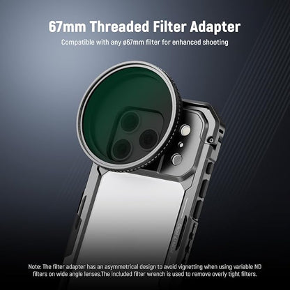 NEEWER Phone Cage Compatible with iPhone 17 Pro, Quick Release Video Rig Stabilizer Accessories with 67mm Filter Ring, 17mm Lens Backplate, T Mount Adapter, 4X Camera Control Cap, PA143 (Black)