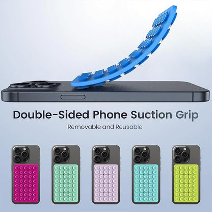 Double Sided Silicone Suction Phone Holder Mount, Silicon Accessory for iPhone and Android, Hands-Free Mirror Shower Phone Holder, TikTok Videos and Selfies (Blue+Rose Red)