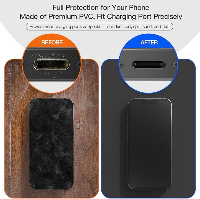 10X iPhone 14 Anti Dust Plug, iPhone Lightning Charging Port Dust Cover for iPhone 14 Pro Max, 13 Pro Max, 12 Pro Max, 11 Pro, X, XS, XR, 8, 7 iPad AirPods with Easy Grip Tab, Lanyard & Cleaning Brush