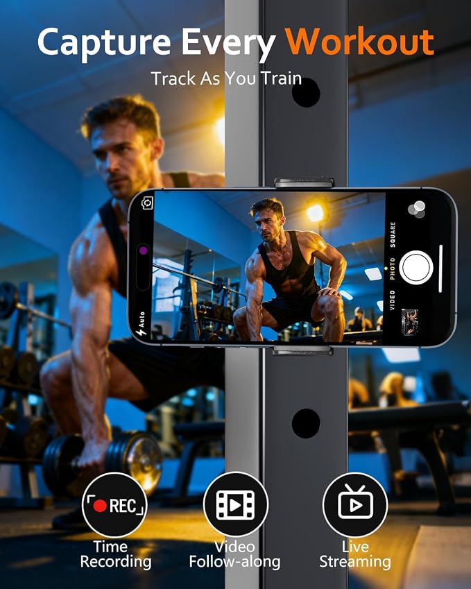 Sunmig Gym Magnetic Phone Holder Mount, Portable 360° Rotatable Powerful Magnet Base Phone Mount for Gym Equipment, Gym Accessories for Women Men, Compatible with 4-7" Smartphones (Black)
