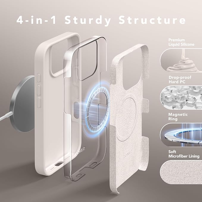 GONEZ Magnetic for iPhone 16 Pro Case, Compatible with MagSafe, [Screen Protector + Camera Lens Protector], Silicone Shockproof Anti-Scratch Protective Phone Case 6.3 inch, White