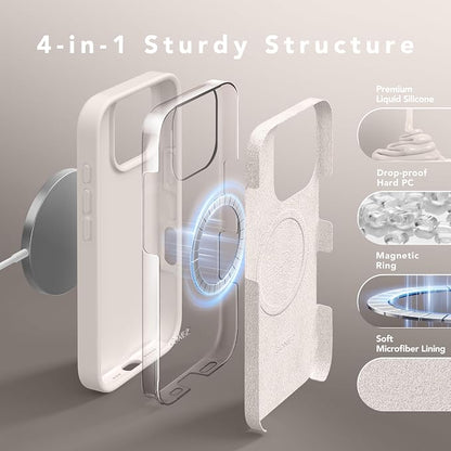 GONEZ Magnetic for iPhone 16 Pro Case, Compatible with MagSafe, [Screen Protector + Camera Lens Protector], Silicone Shockproof Anti-Scratch Protective Phone Case 6.3 inch, White