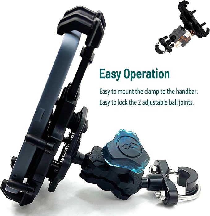 QYMOTO Motorcycle Phone Holder ATV Cell Phone Mount with Vibration Damper,Anti-Shake Sturdy for Handlebar Phone Holder ATV 4 Wheeler Dirt Bike Scooter Quad Fit 4.7"-7.1" Smart Phones 360° Rotation