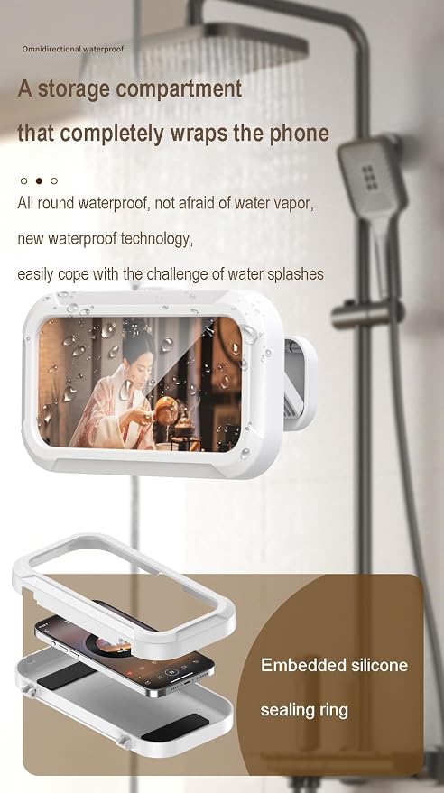 Shower Phone Holder Waterproof - 360° Bathroom Wall Phone Mount Stand Water Proof Anti Fog Case, Suitable for Phones Under 7 inches (Second Generation Whine)