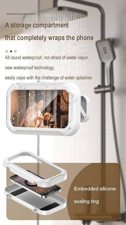 Shower Phone Holder Waterproof - 360° Bathroom Wall Phone Mount Stand Water Proof Anti Fog Case, Suitable for Phones Under 7 inches (Second Generation Whine)
