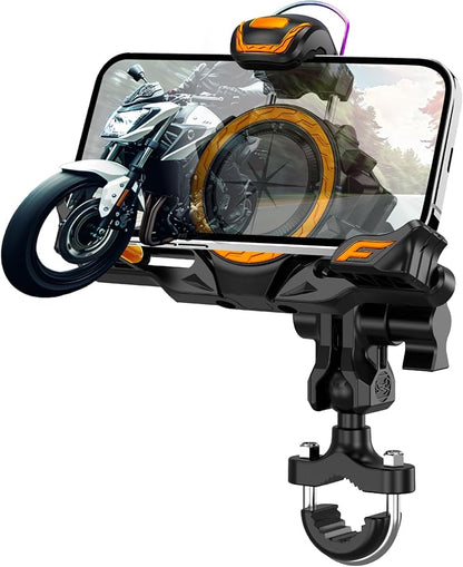 Motorcycle Phone Mount Holder，Bicycle Phone Mount,Metal Extension Arm-Dual Vibration Dampener,Suitable for Handlebar and Rearview Mirror Installation,Clamp for 4.7-7.2" Smartphone