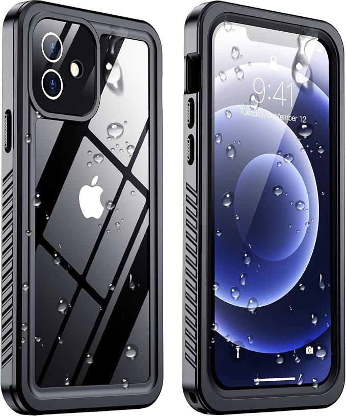 Temdan for iPhone 12 Case for iPhone 12 Pro Case, [12 FT Military Grade Drop Protection] with 2 Pack [Glass Screen Protector+ Camera Lens Protector] Non-Slip Shockproof Case,Black