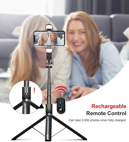 Selfie Stick Phone Tripod with Remote and LED Fill Lights - ASHINER 70 inch Heigh Cell Phone Holder for Travel, Vlogging, Live Streaming Video and Photos,Phone Stand Compatible with iPhone and Android