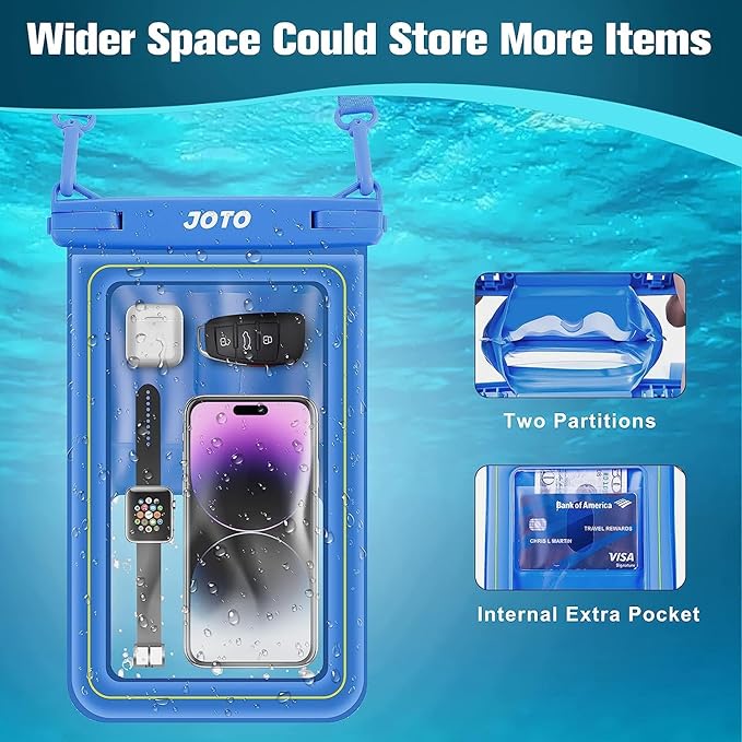 JOTO [IP68 Floatable Large Floating Waterproof Phone Pouch Up to 10", Underwater Phone Case Cellphone Dry Bag for iPhone 17 16 15 14 13 12 11 Pro Max Xs Max XR X 8 7 Plus SE/Galaxy S24 S23 S22 -Blue