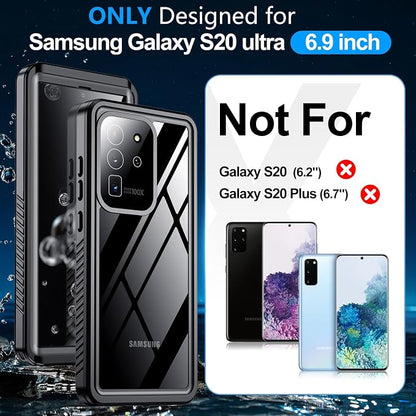 MOZOTER for Samsung Galaxy S20 Ultra Case Waterproof,[IPX8 Underwater Case][Full Body Shockproof & Military Dropproof]Clear Sound Quality Built-in Screen Protector for Samsung S20 Ultra 6.8 inch-Black