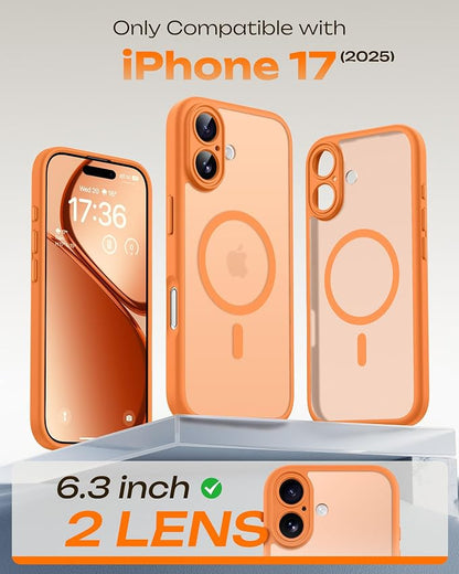 TOCOL for Phone 17 Case, Compatible with Magsafe Charger, Full Camera Protection, Drop Protection, Translucent Matte Phone Case for Phone 17 6.3 inch (Orange)