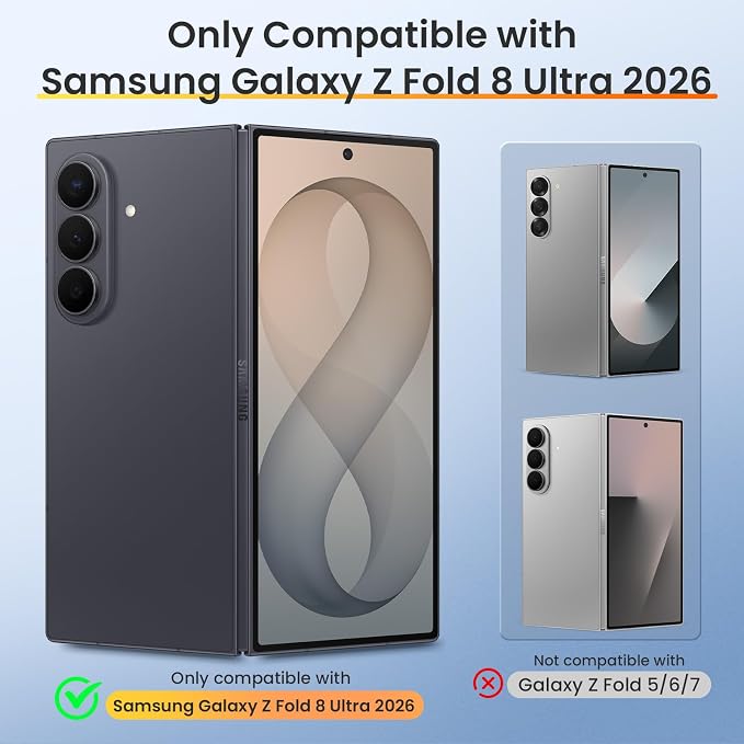 VEGO for Samsung Fold 8 Ultra Case with Hinge Protection&Camera Cover,Blue | Built-in Rotating Ring Stand[Screen Protector] Heavy Duty Shockproof Protective Hard Case for Samsung Z Fold 8 Ultra