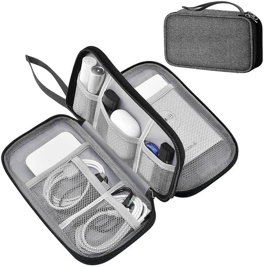 ZINMARK Portable Cable Organizer Case,Travel Pouch with Double-Layer Storage for Cables,Chargers,Earbuds & Phone,Dark Gray Black