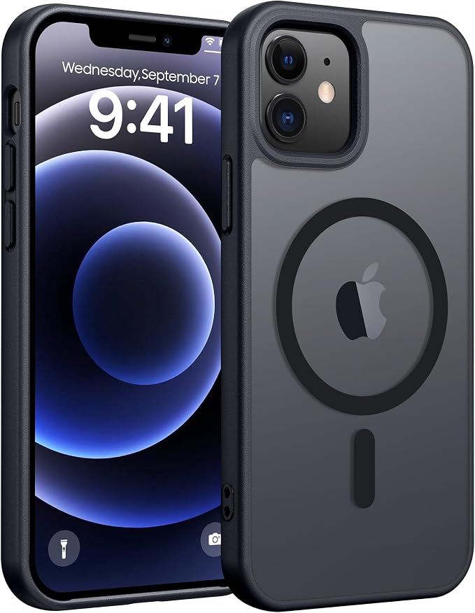 FNTCASE for iPhone 13 Mini Case: for iPhone 12 Mini Case [Compatible with Magsafe] Translucent Matte Magnetic Phone Cover - Military Grade Drop Protection Shockproof Protective Cases - Black