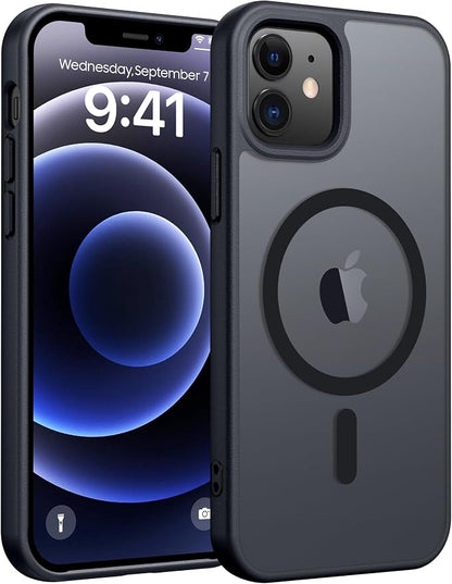 FNTCASE for iPhone 13 Mini Case: for iPhone 12 Mini Case [Compatible with Magsafe] Translucent Matte Magnetic Phone Cover - Military Grade Drop Protection Shockproof Protective Cases - Black