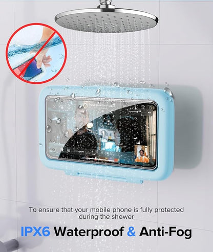 LC-dolida Shower Phone Holder Waterproof Gift for Men Women Universal Phone Stand Case Bathroom Wall Mount for iPhone 17 16 15 14 13 12 Pro Max XS XR up to 6.8" (Sky Blue)