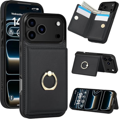 LOHASIC for iPhone 17 Pro Max Case Wallet with Card Holder, 360° Rotation Ring, RFID Blocking, 5 Card Slots, PU Leather 6.9" Cover for Apple 17 Pro Max Men Women, Black