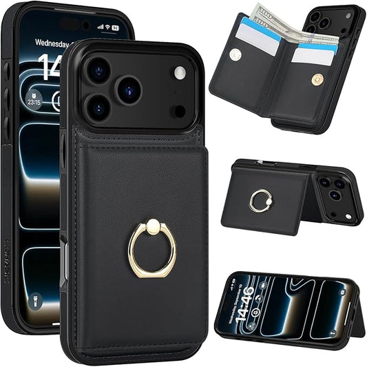 LOHASIC for iPhone 17 Pro Max Case Wallet with Card Holder, 360° Rotation Ring, RFID Blocking, 5 Card Slots, PU Leather 6.9" Cover for Apple 17 Pro Max Men Women, Black