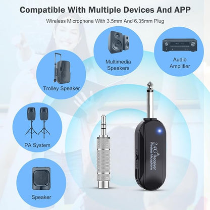 Wireless Microphone Headset Double Professional: Cordless Mic Head for Two People, Heads Handheld Mics 2 in 1- USB-C Rechargeable - 1/4'' and 1/8'' Plug for PA System, Voice Amplifier,Teaching,Fitness