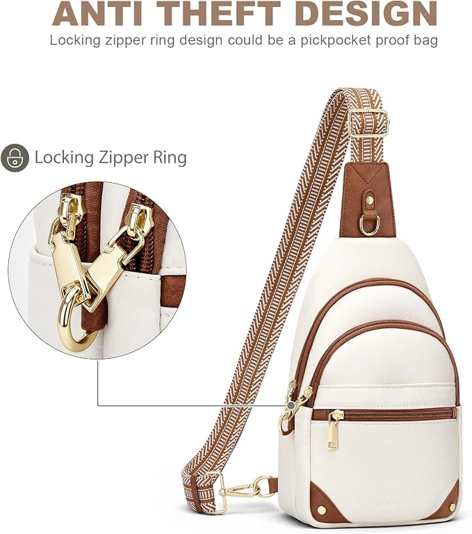 SYTRAH Anti Theft Crossbody Bags for Women, RFID Sling Bag Travel Purse, RFID Cross Body Purses Chest Bag for Travel Beige Brown