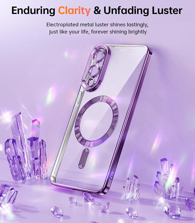 Meifigno Designed for Samsung Galaxy S25 Edge Case, [Compatible with MagSafe] [2X Screen Protectors] [Glitter Card & Wrist Strap] Surround Raised Lens Protection Slim Case for S25 Edge 6.7", Purple