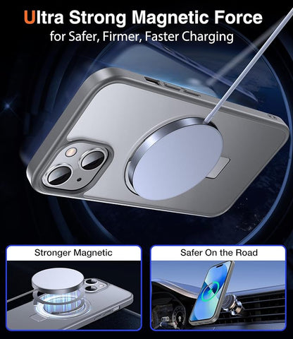 Chicfun 3-in-1 [Magnetic+Kickstand+Ring Holder] for iPhone 14 Plus Case with Stand Ring Holder， Compatible with MagSafe, Military Shockproof Kickstand Phone Case iPhone 14 Plus Cover Grey