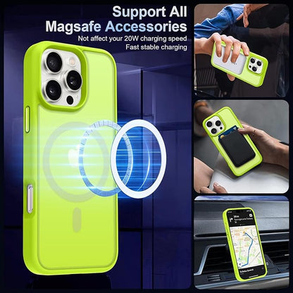 MOCCA Strong Magnetic for iPhone 16 Pro Phone Case, [Compatible with Magsafe][16FT Mil-Grade Drop Protection] Slim Thin Translucent Matte Protective Cover Case for iPhone 16 Pro Case,Fluorescent Green