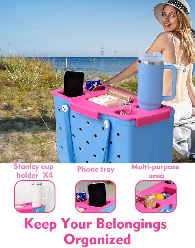 Top Cup Phone Holder Tray Storage Lid for Stanley Compatible with Bogg Bag XL Cover, Cup Organizer Holder Waterproof Silicone Multifunctional Storage Box for Outdoor Beath Camping Travel (Red, XL)