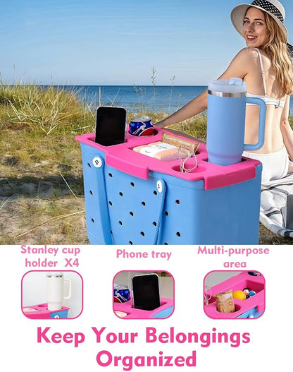 Top Cup Phone Holder Tray Storage Lid for Stanley Compatible with Bogg Bag XL Cover, Cup Organizer Holder Waterproof Silicone Multifunctional Storage Box for Outdoor Beath Camping Travel (Red, XL)