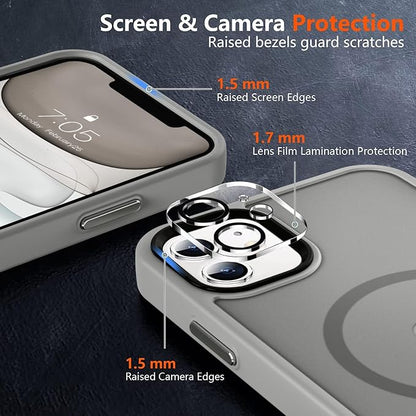 MOCCA Strong Magnetic for iPhone 11 Phone Case,[Compatible with Magsafe][Glass Screen Protector+Camera Lens Protector] Slim Thin Shockproof Cover Case for iPhone 11 6.1 inch, Titanium Gray